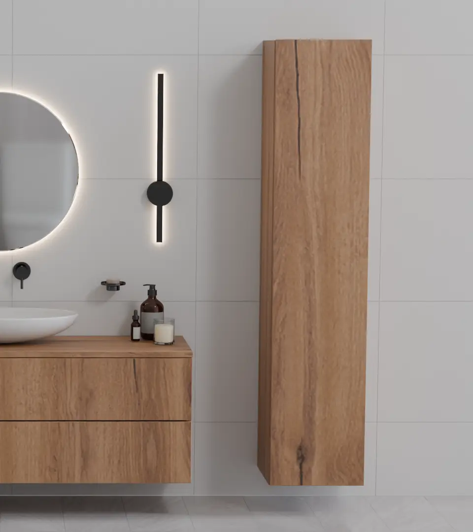 Skříň na míru s kombinací dřeva a kovových detailů